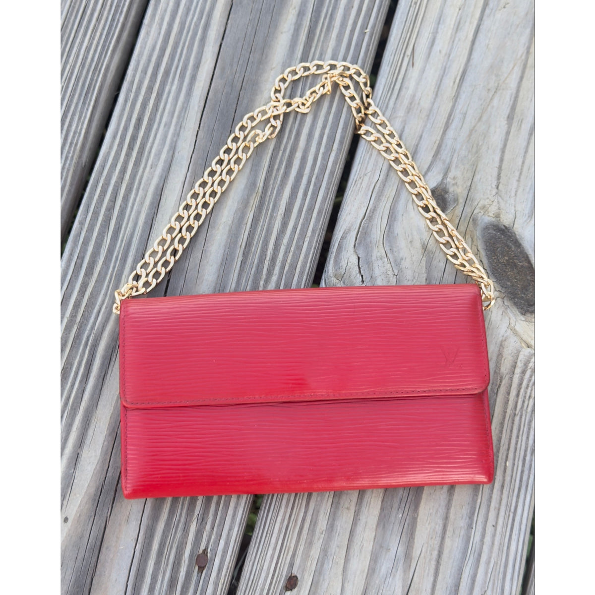 Louis Vuitton Red Epi Leather Sarah Long Continental Wallet with Chain