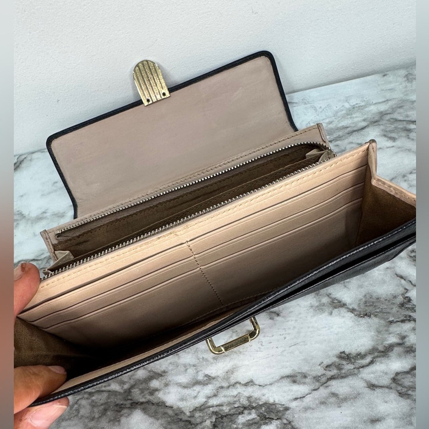 Bally Black Leather Leisa Long Wallet Gold Clasp Genuine Leather