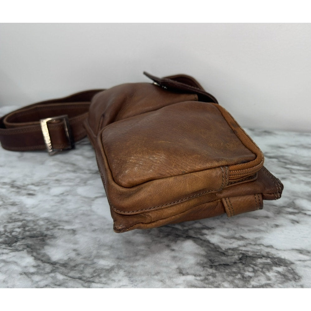 Matteo Mio Vintage Leather Crossbody Bag | Brown Distressed, Utility Pockets