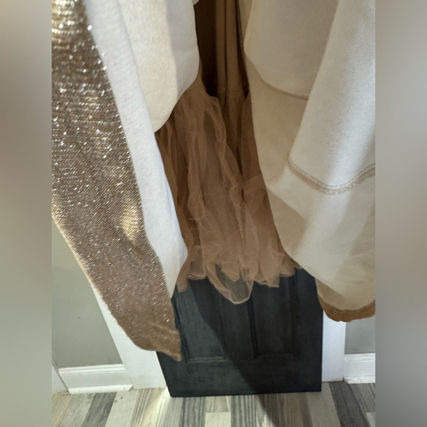 David’s Bridal Glitter Spaghetti Strap Gown Gold Size 1 (altered)