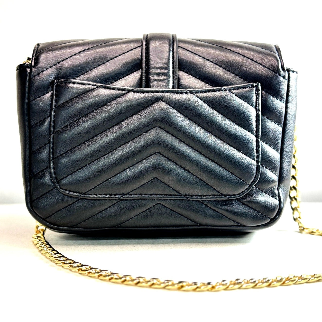 TOPSHOP Quilted Black Crossbody Bag with Gold Chain Strap