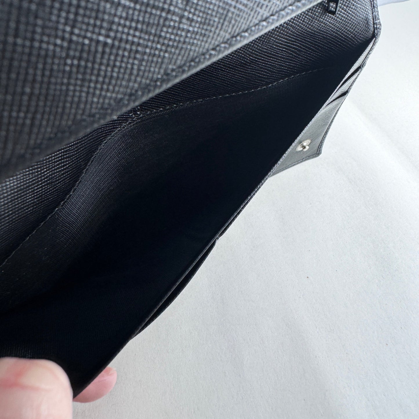 Prada Saffiano Black Leather Flap Continental Long Wallet with Chain