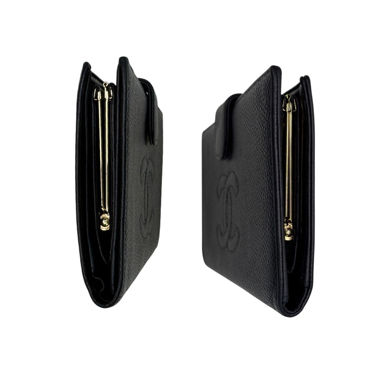 CHANEL Black Cavier CC Leather Long Wallet