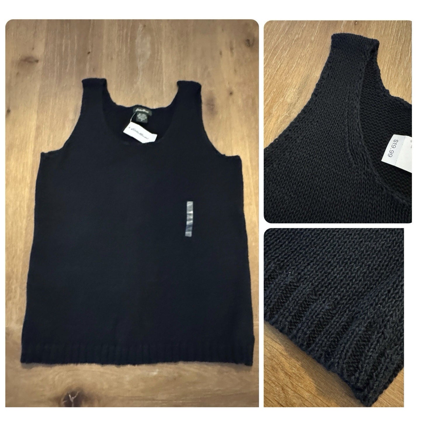 Vintage 90s Eddie Bauer Knit Tank Top Black M Hong Kong New with Tags