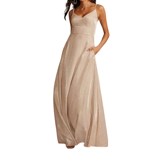 David’s Bridal Glitter Spaghetti Strap Gown Gold Size 1 (altered)