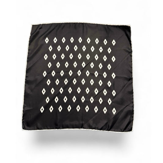 Vintage Silk Square Hand-Rolled Hem | Black & White Geometric Diamond Print