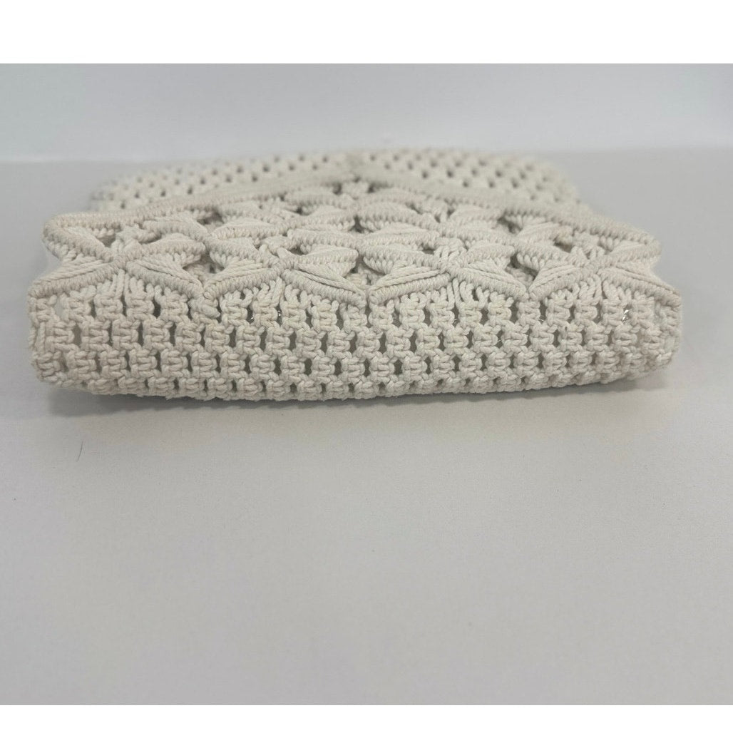 Vintage 1960s Mister Ernest Macrame Crochet Foldover Clutch Cream Boho Bag