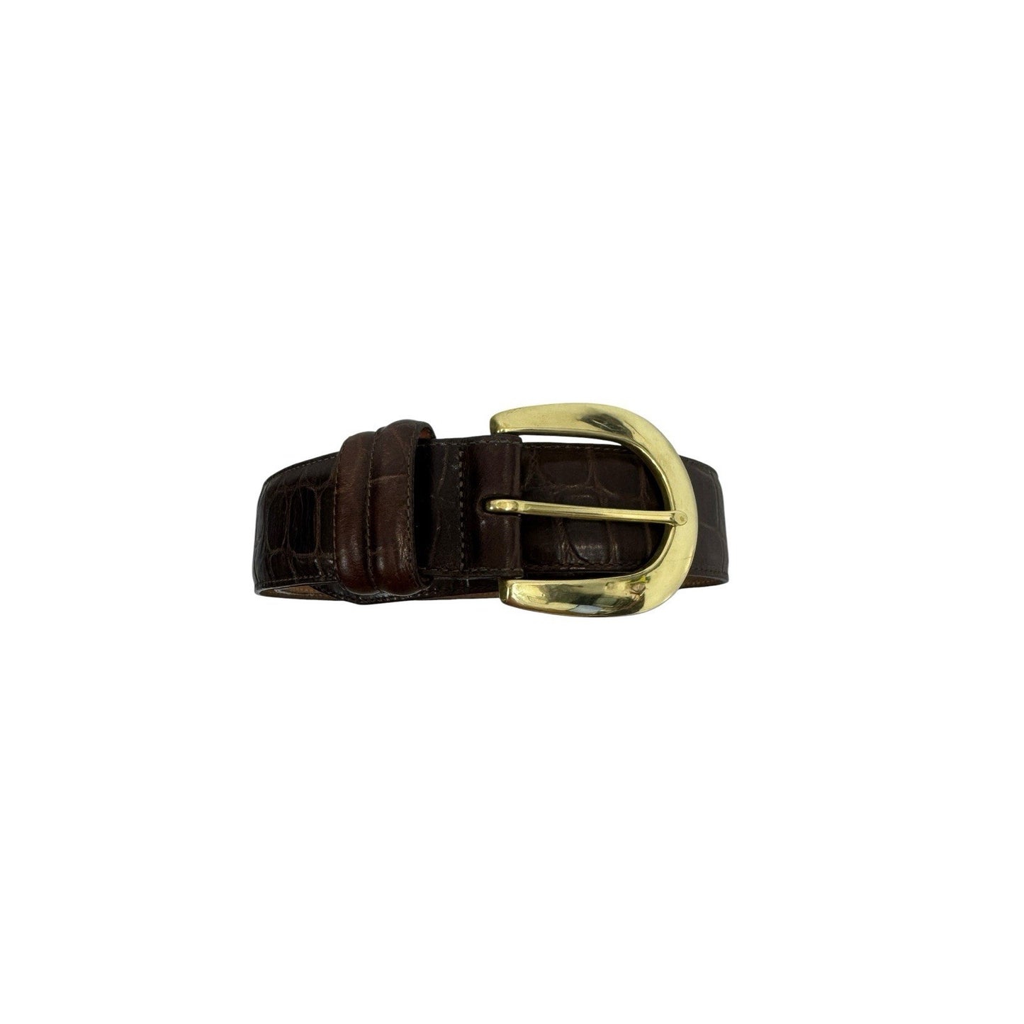 Brighton Brown Leather Croc Embossed Belt Solid Brass Buckle 41409 M Vintage