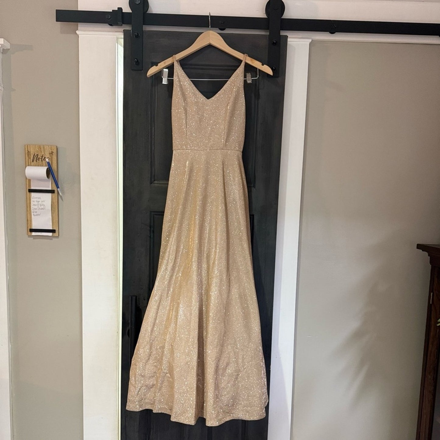 David’s Bridal Glitter Spaghetti Strap Gown Gold Size 1 (altered)