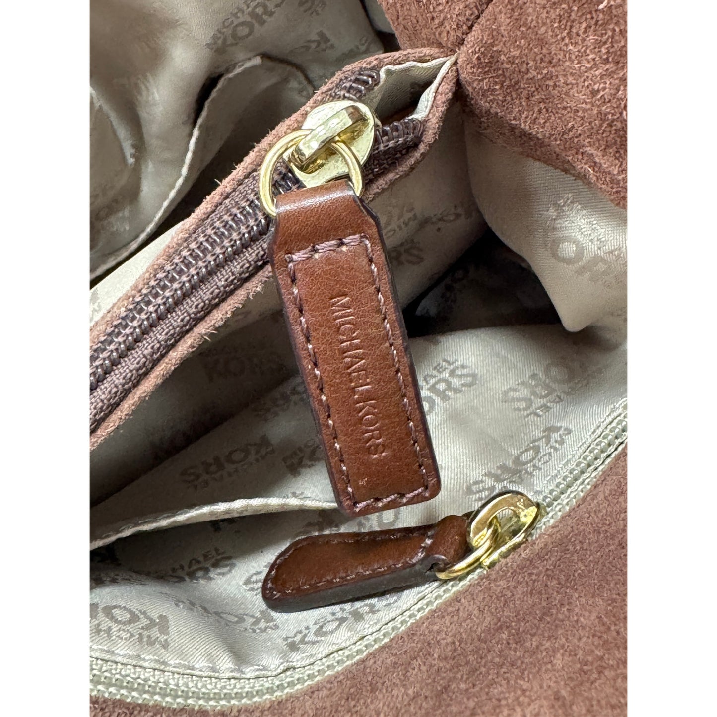Michael Kors Brown Suede Leather Hobo Shoulder Bag | Gold Hardware, Pockets