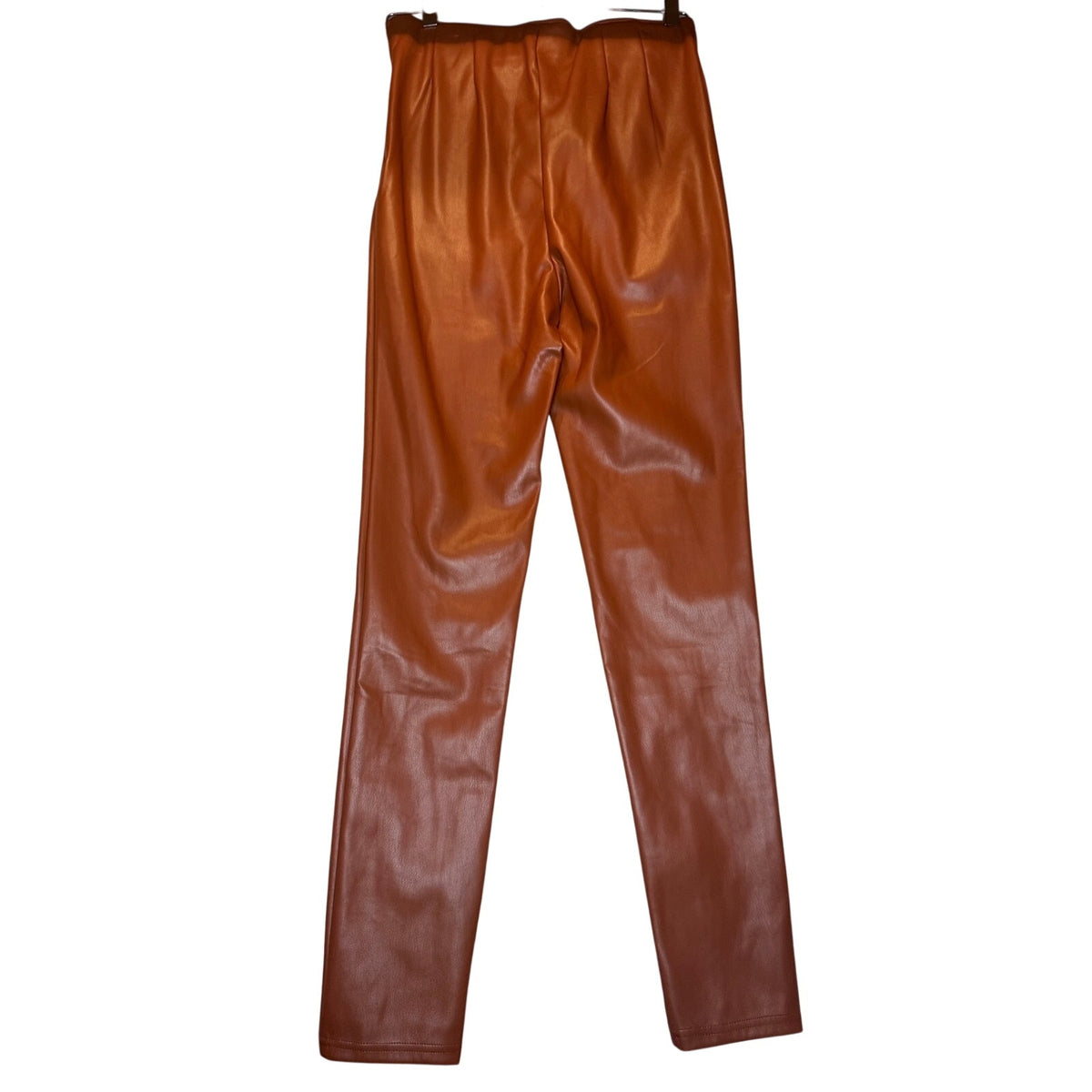 High Waisted Faux Leather Front Slit Pants Camel  Medium NWT