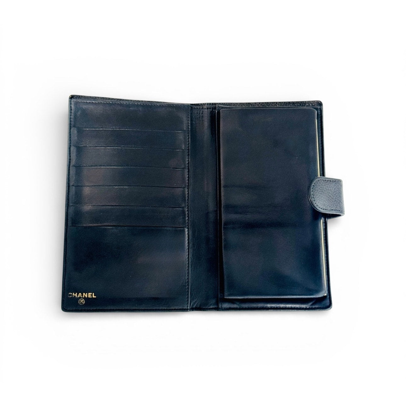 CHANEL Black Cavier CC Leather Long Wallet