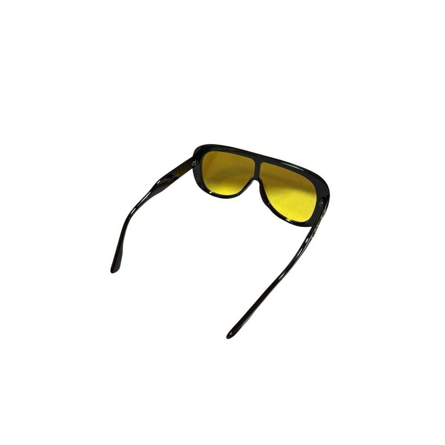 Gucci Sunglasses Black Oversized Shield Aviator Mask Yellow Lens Gold Logo 6025