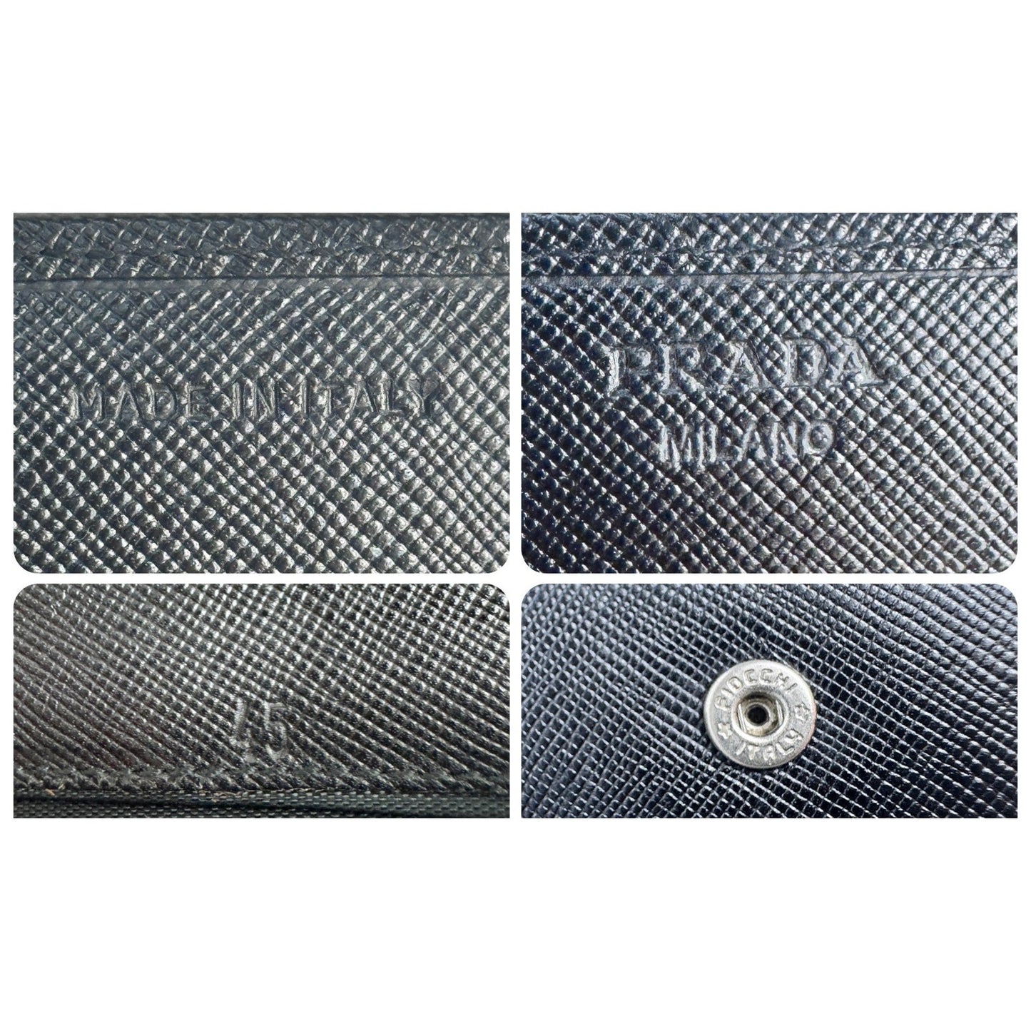 Prada Saffiano Black Leather Flap Continental Long Wallet with Chain