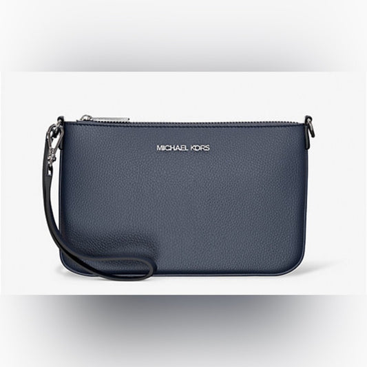 Michael Kors Jet Set Small Pebbled Leather Convertible Wristlet Navy NWT