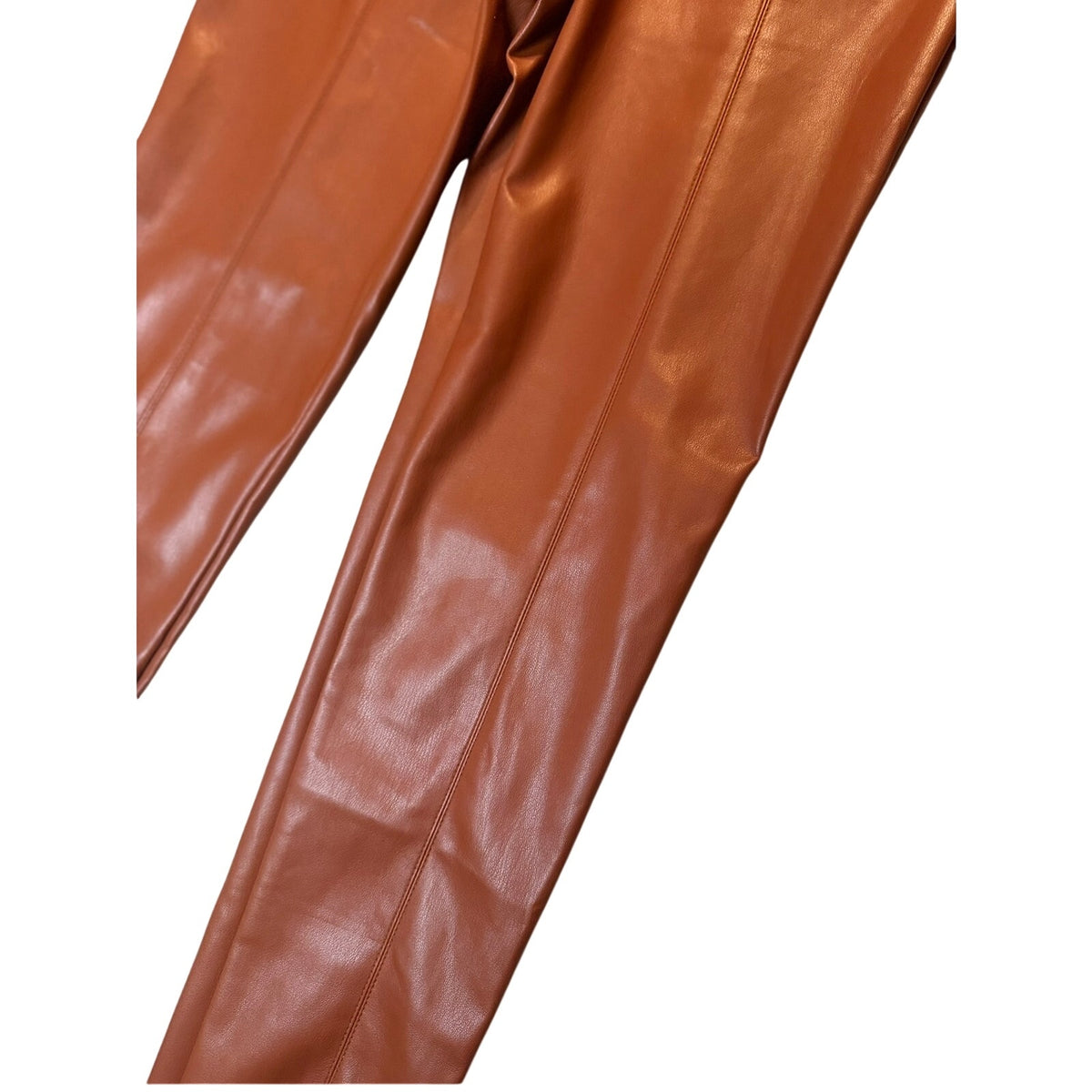 High Waisted Faux Leather Front Slit Pants Camel  Medium NWT