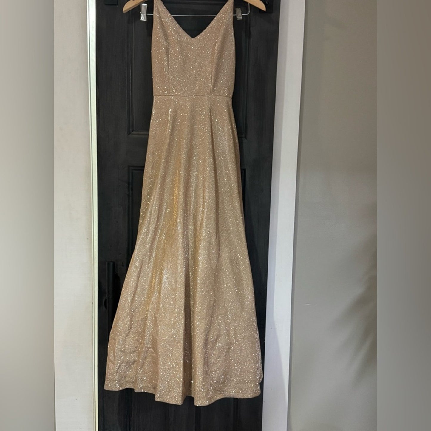 David’s Bridal Glitter Spaghetti Strap Gown Gold Size 1 (altered)