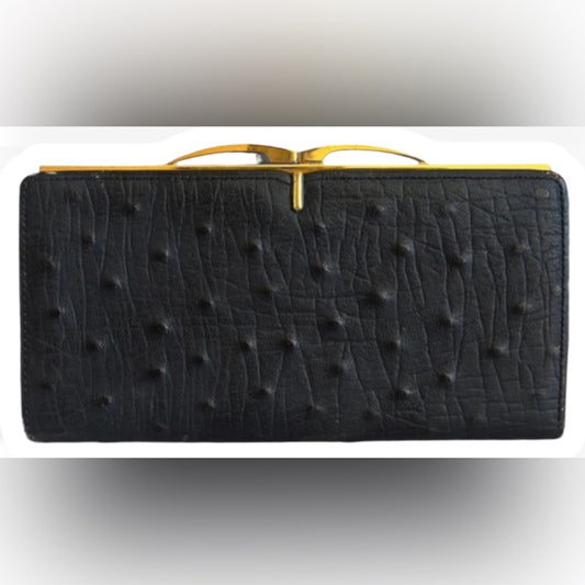 Vintage 1967 Rico Black Leather Clutch Wallet Original Brand Inserts Kiss Lock