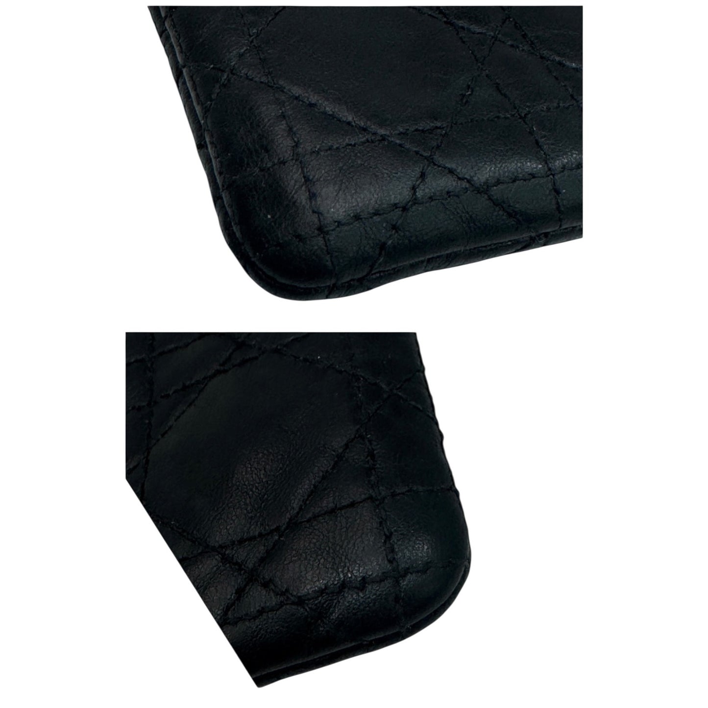 Christian Dior Cannage Quilted Black Leather Zip Pouch Dior Charm