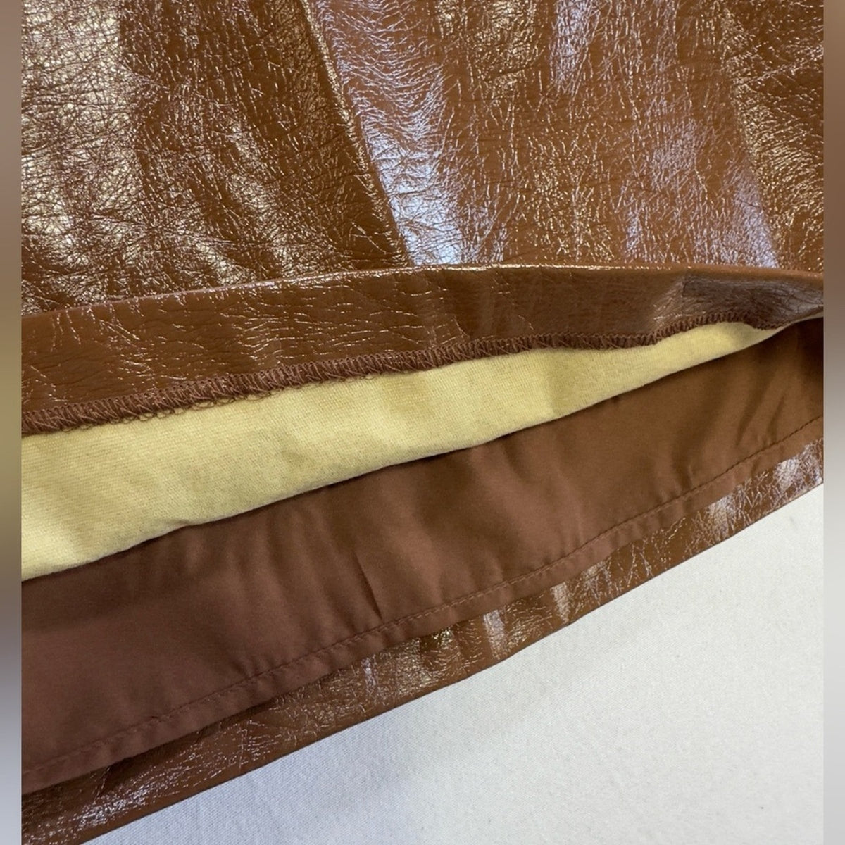 Faux Patent Leather Brown Mini Skirt XS NWT
