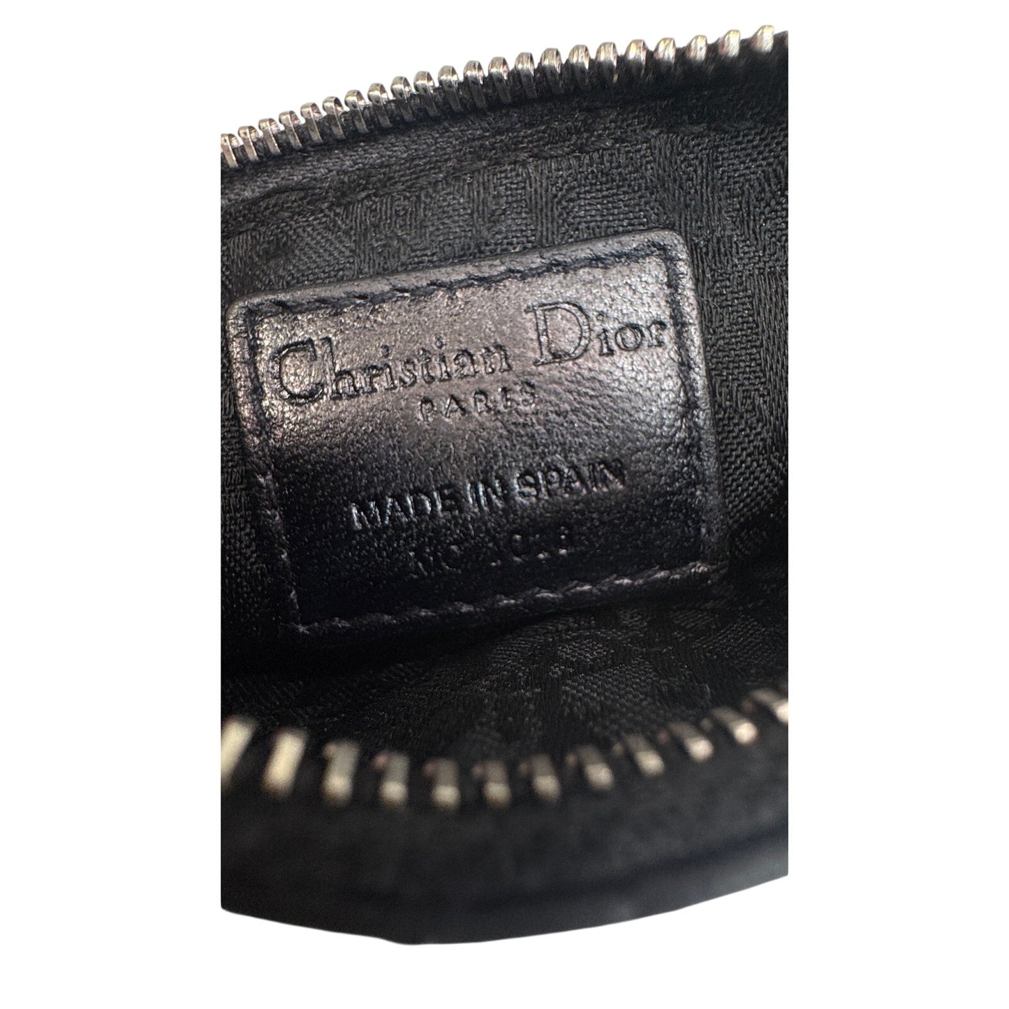 Christian Dior Cannage Quilted Black Leather Zip Pouch Dior Charm