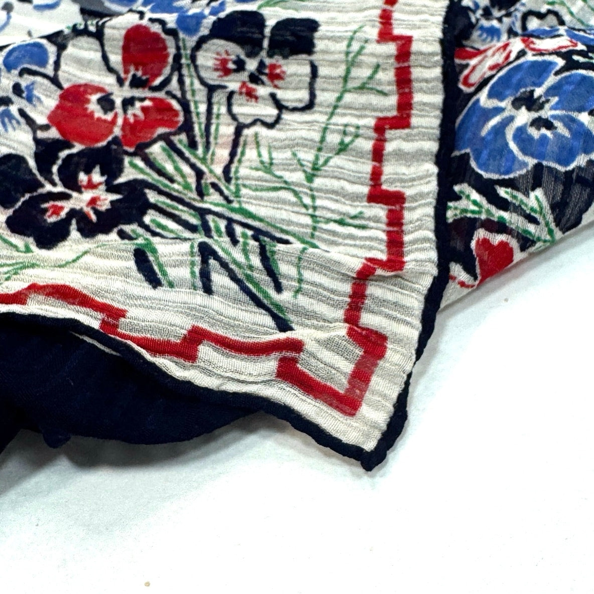 Vintage Silk Georgette Floral Hand Rolled Handkerchief | WWII Era Hankie