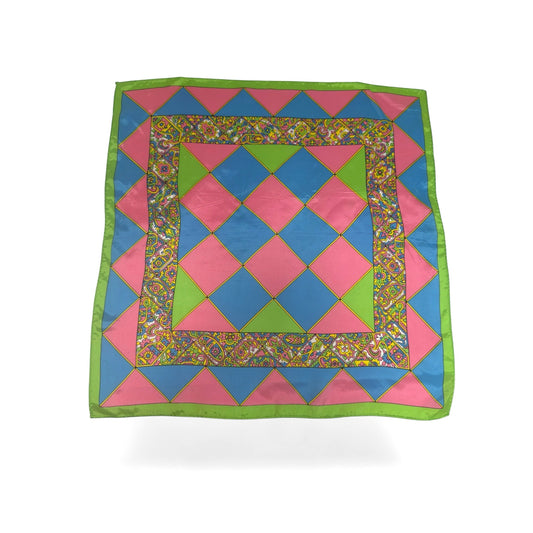 Vintage Silk Scarf Geometric Color Block Abstract Print