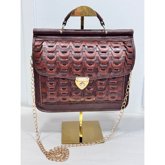 Vintage Woven Turnlock Satchel Bag Crossbody