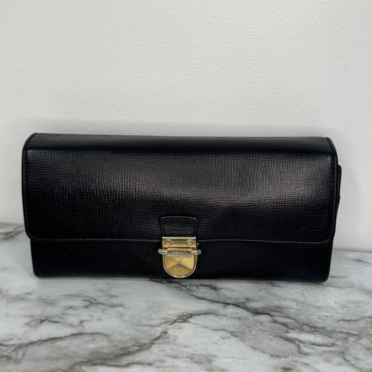 Bally Black Leather Leisa Long Wallet Gold Clasp Genuine Leather