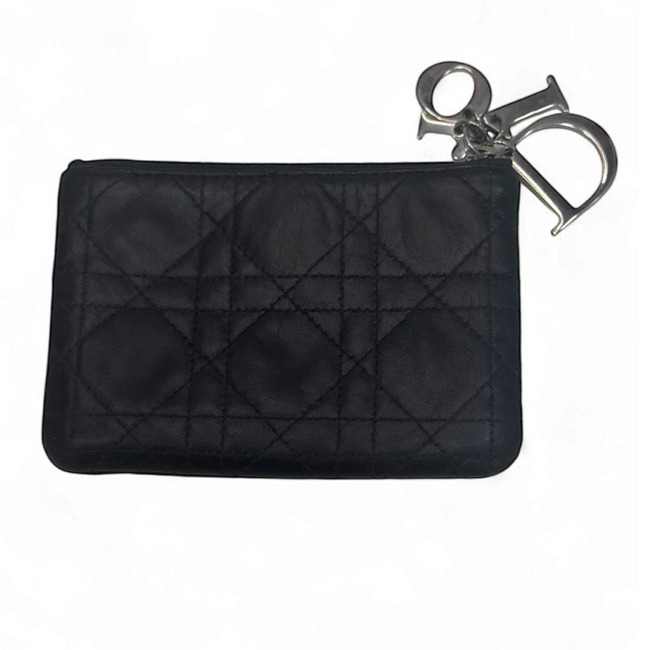 Christian Dior Cannage Quilted Black Leather Zip Pouch Dior Charm