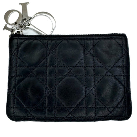 Christian Dior Cannage Leather zip coin wallet DIOR charms