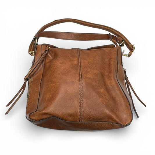 Brown PU Leather Hobo Shoulder Bag With Detachable Crossbody Strap