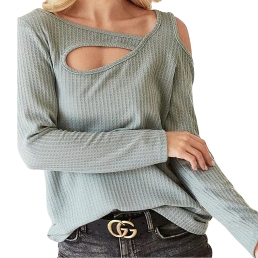 Bibi Cold Shoulder Waffle Thermal Top - Long Sleeve Sage | Small NWT
