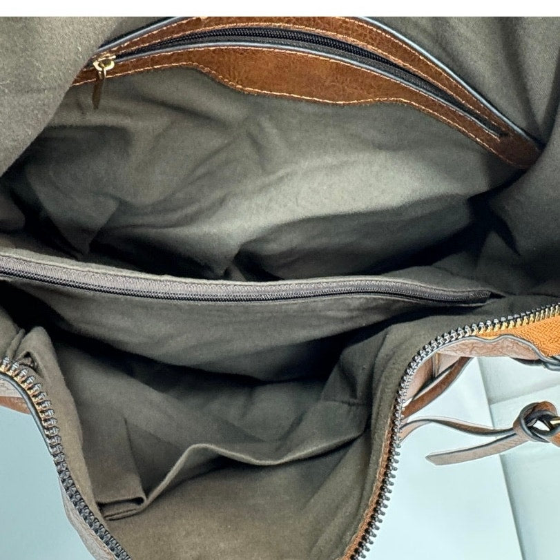 Brown PU Leather Hobo Shoulder Bag With Detachable Crossbody Strap