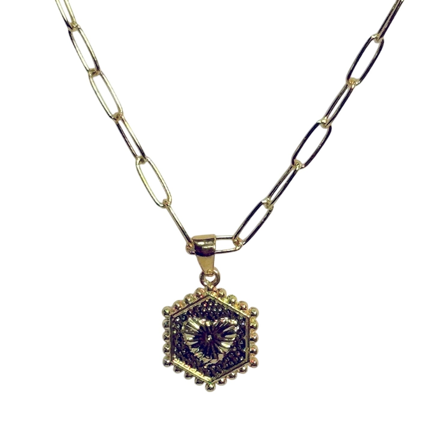 Gold Layered paperclip Necklace with double side Pendant