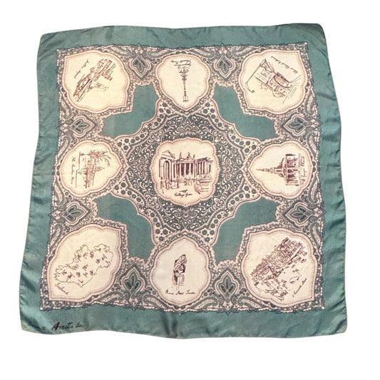 Vintage 1958–62 Arnotts Dublin Silk Scarf Irish Landmarks Map & Paisley Border
