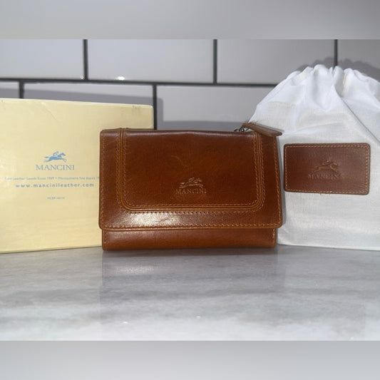 Mancini South Beach RFID Mini Leather Clutch Wallet with Dust Bag