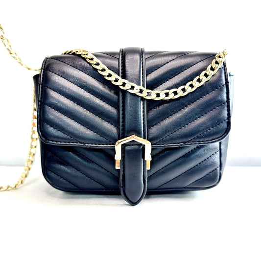 TOPSHOP Quilted Black Crossbody Bag with Gold Chain Strap