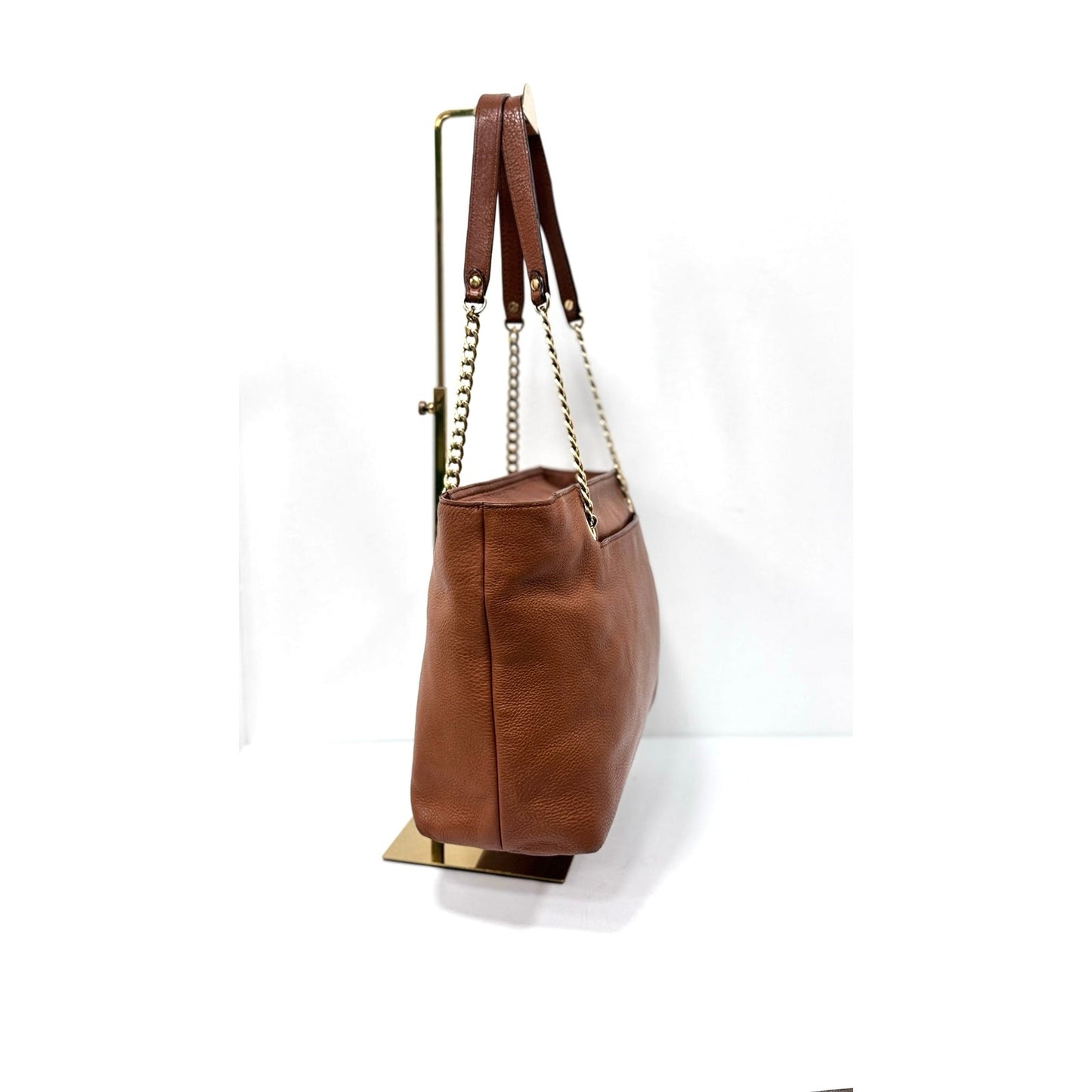 Michael Kors Luggage Brown Pebbled Leather Chain Tote Bag