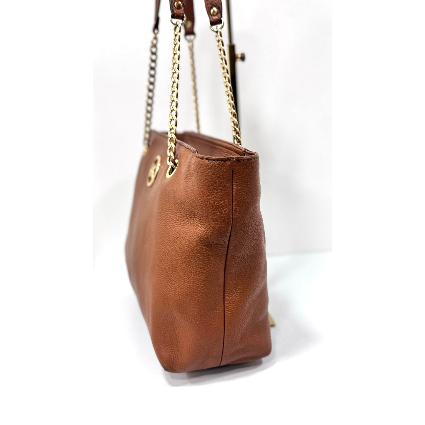 Michael Kors Luggage Brown Pebbled Leather Chain Tote Bag