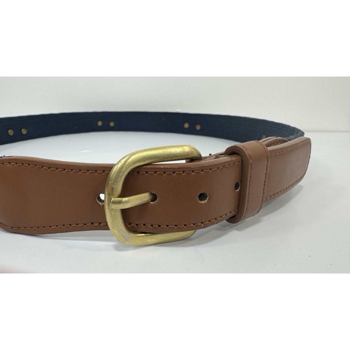 Sailfish Leather Ribbon Belt Brown & Navy Brass Fish Concho Size 38