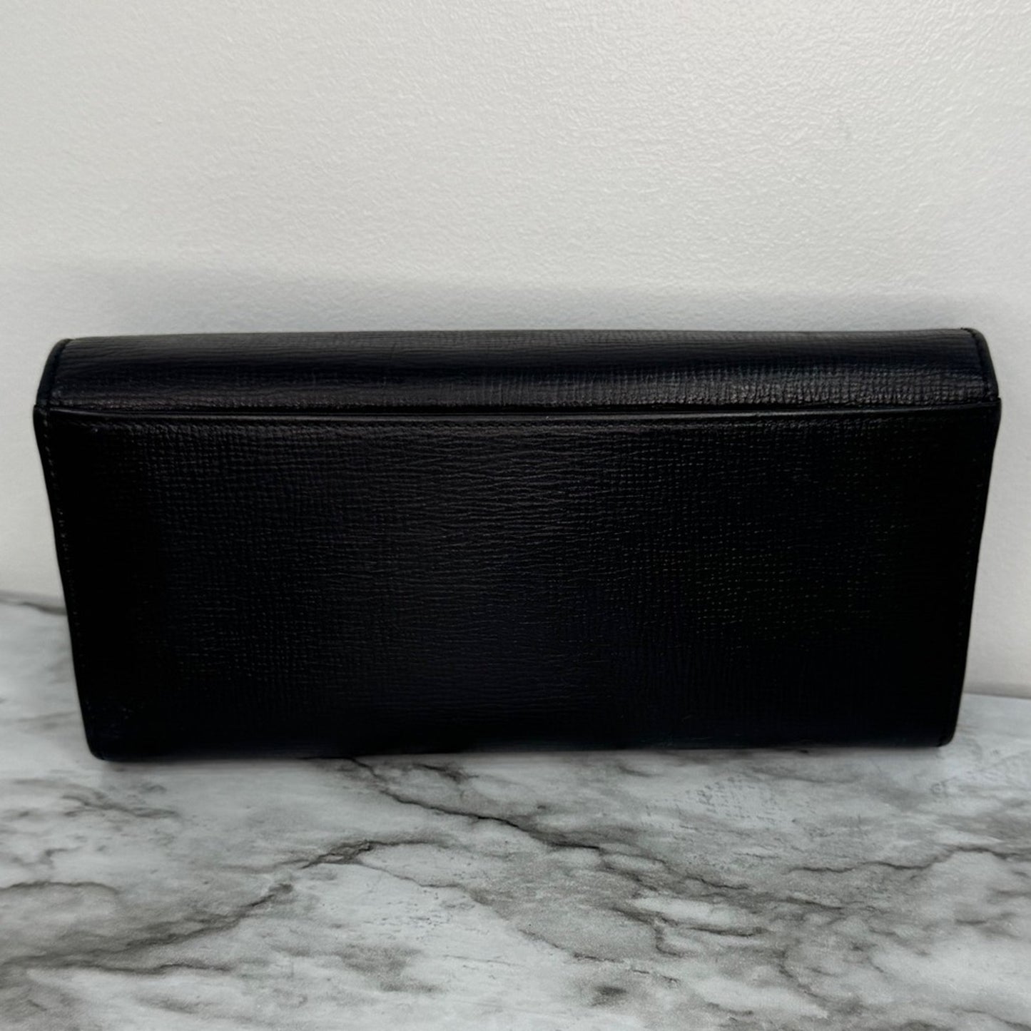 Bally Black Leather Leisa Long Wallet Gold Clasp Genuine Leather