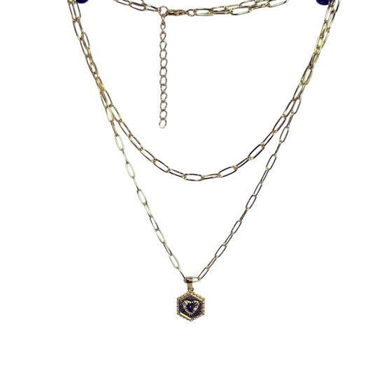 Gold Layered paperclip Necklace with double side Pendant
