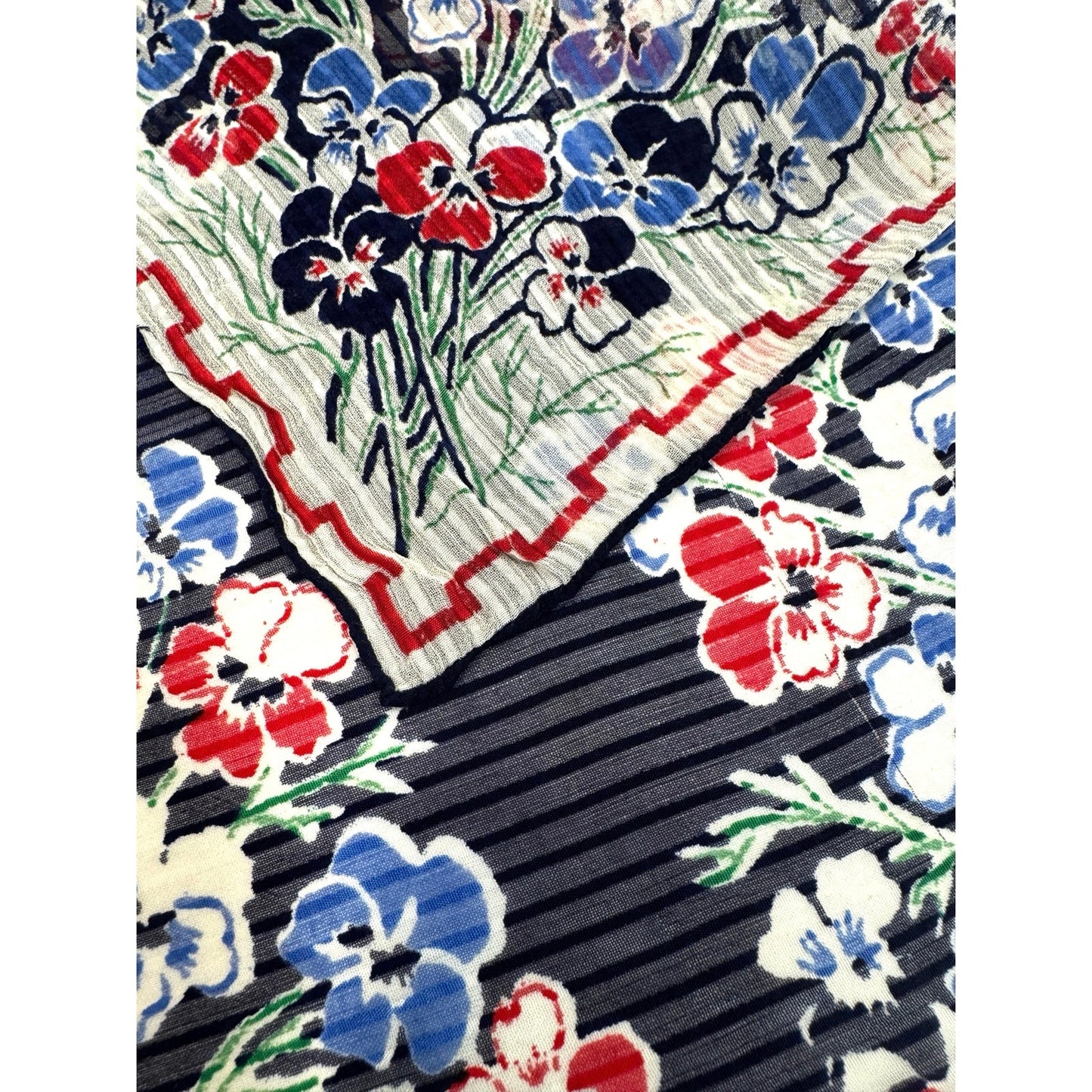 Vintage Silk Georgette Floral Hand Rolled Handkerchief | WWII Era Hankie
