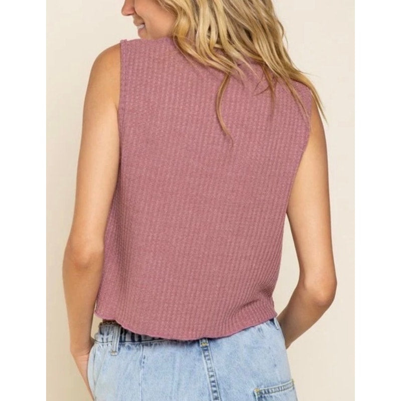 POL Cranberry Thermal Keyhole Sleeveless Mock Neck Top NWT Size