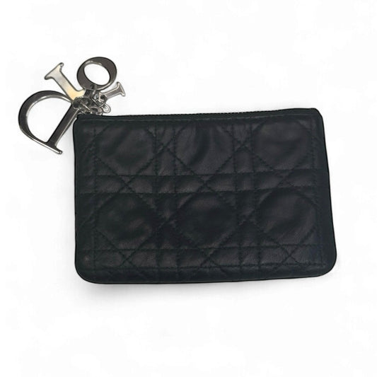 Christian Dior Cannage Quilted Black Leather Zip Pouch Dior Charm
