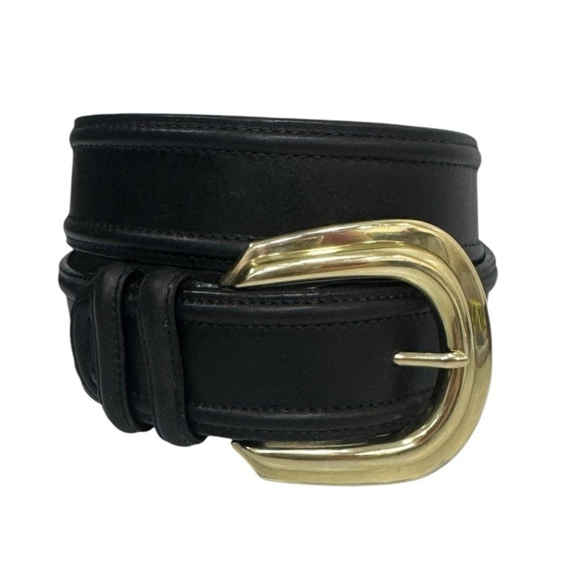 Vintage 90s Brighton Black Leather Belt Brass Buckle Medium