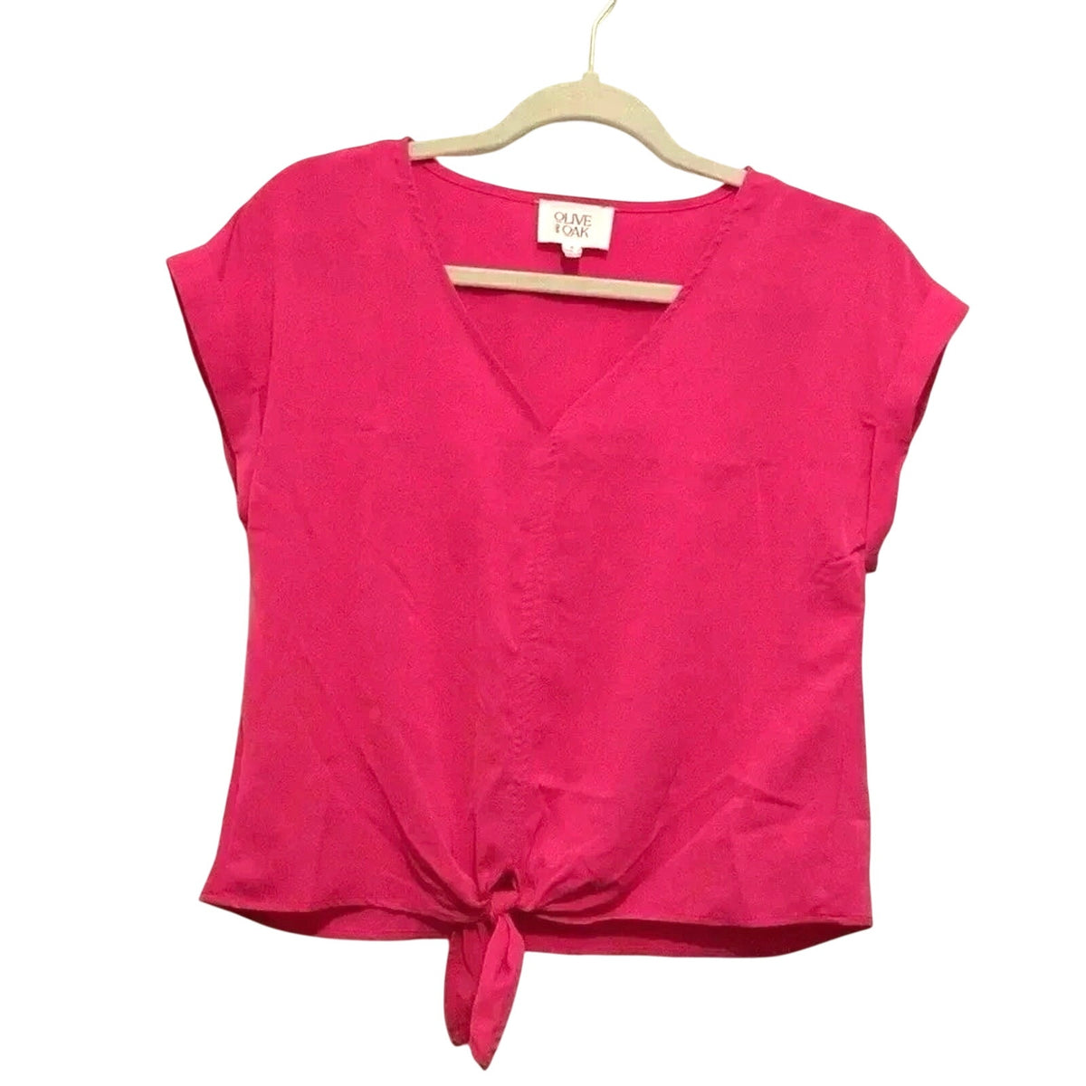 Olive & Oak Hot Pink Tie-Front Cap Sleeve Blouse Top Size Small