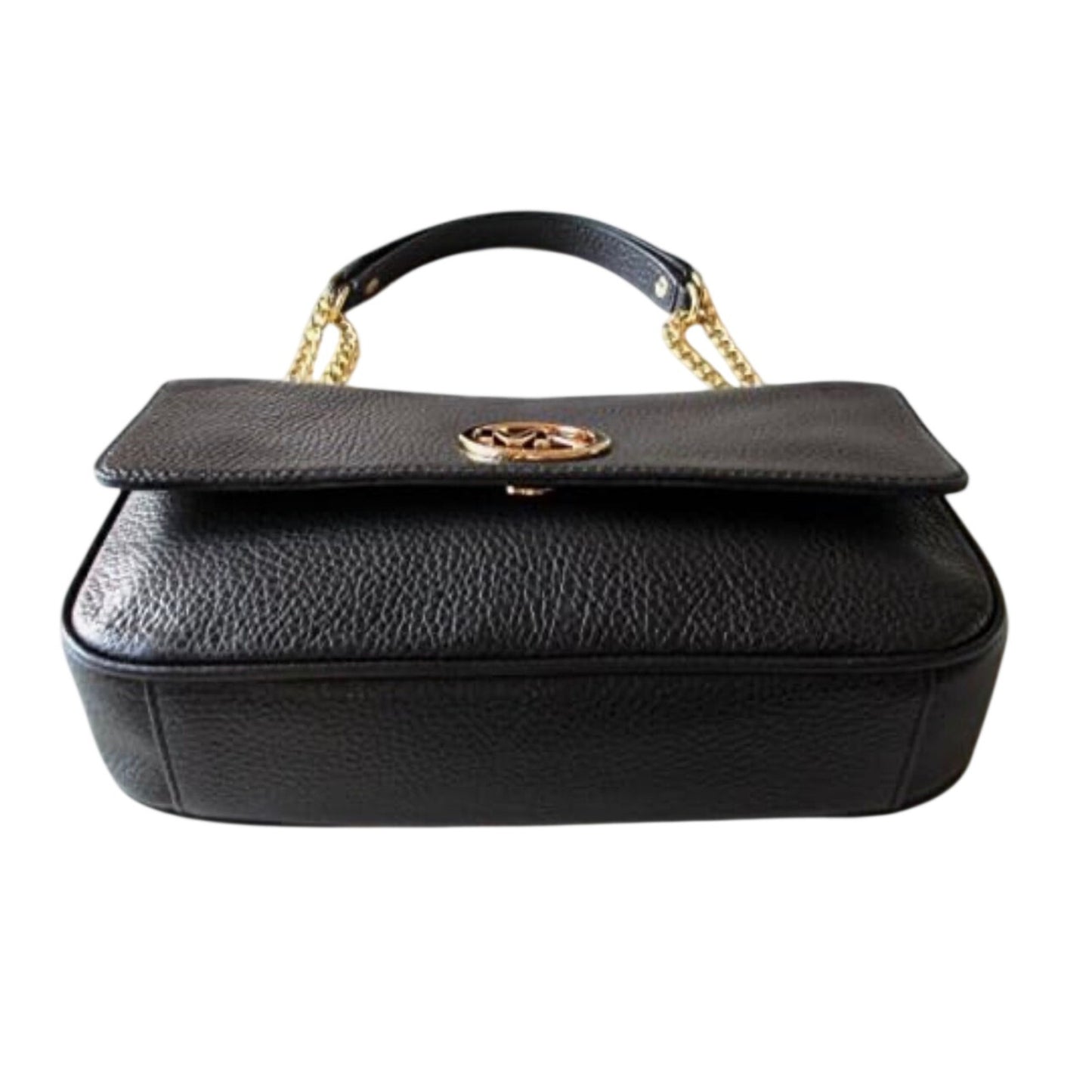 Michael Kors Fulton Flap Black Leather Shoulder Bag Gold Chain Strap