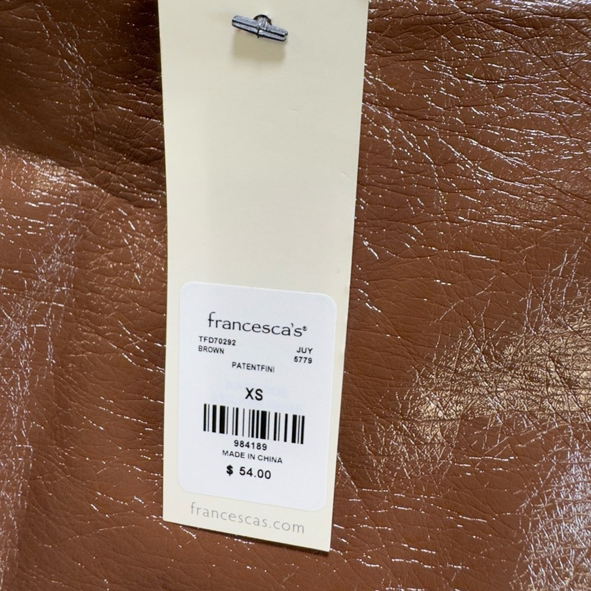 Faux Patent Leather Brown Mini Skirt XS NWT